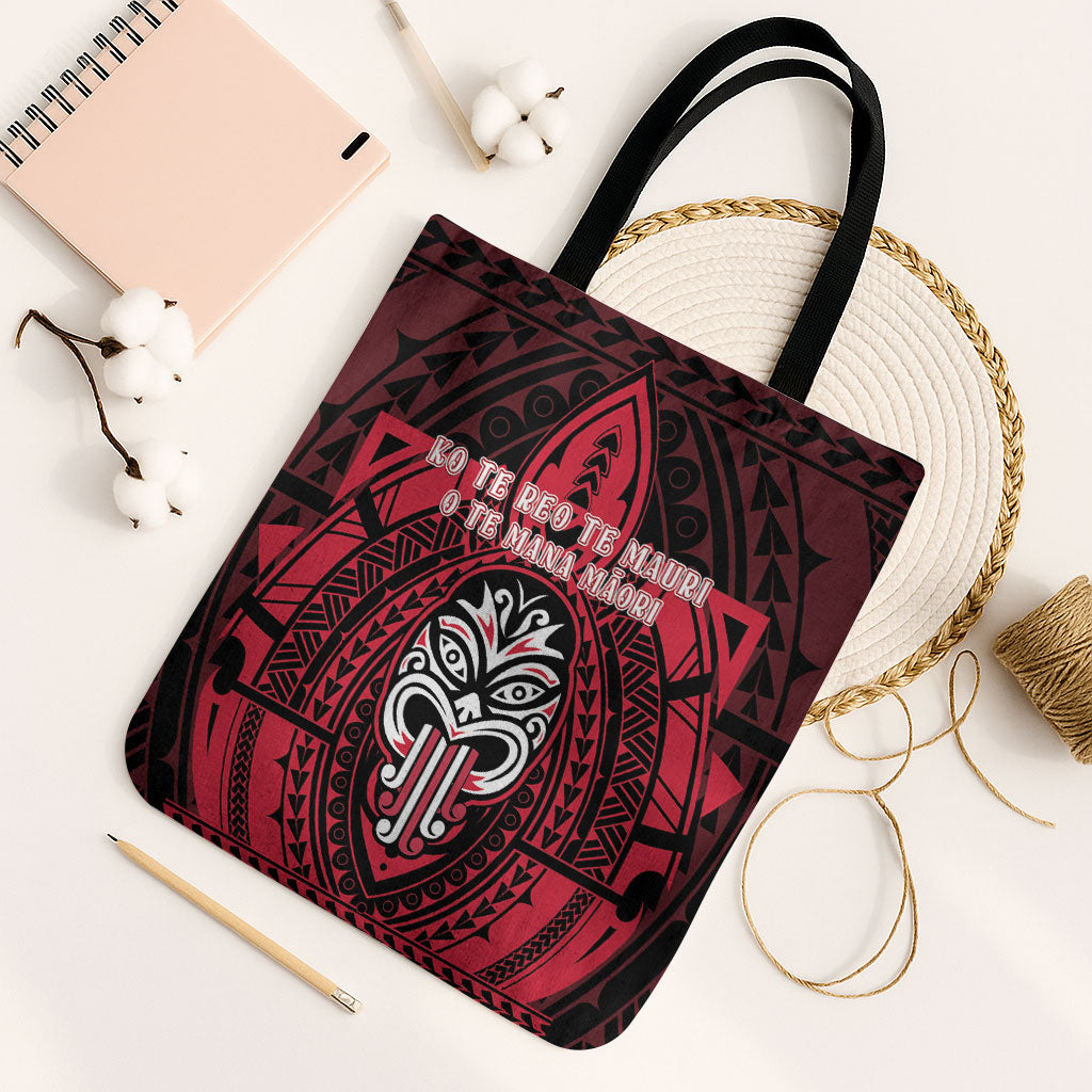 New Zealand Maori Language Week Tote Bag Te Wiki O Te Reo Maori Hei Tiki LT22 Black Strap One Size Red - Polynesian Pride