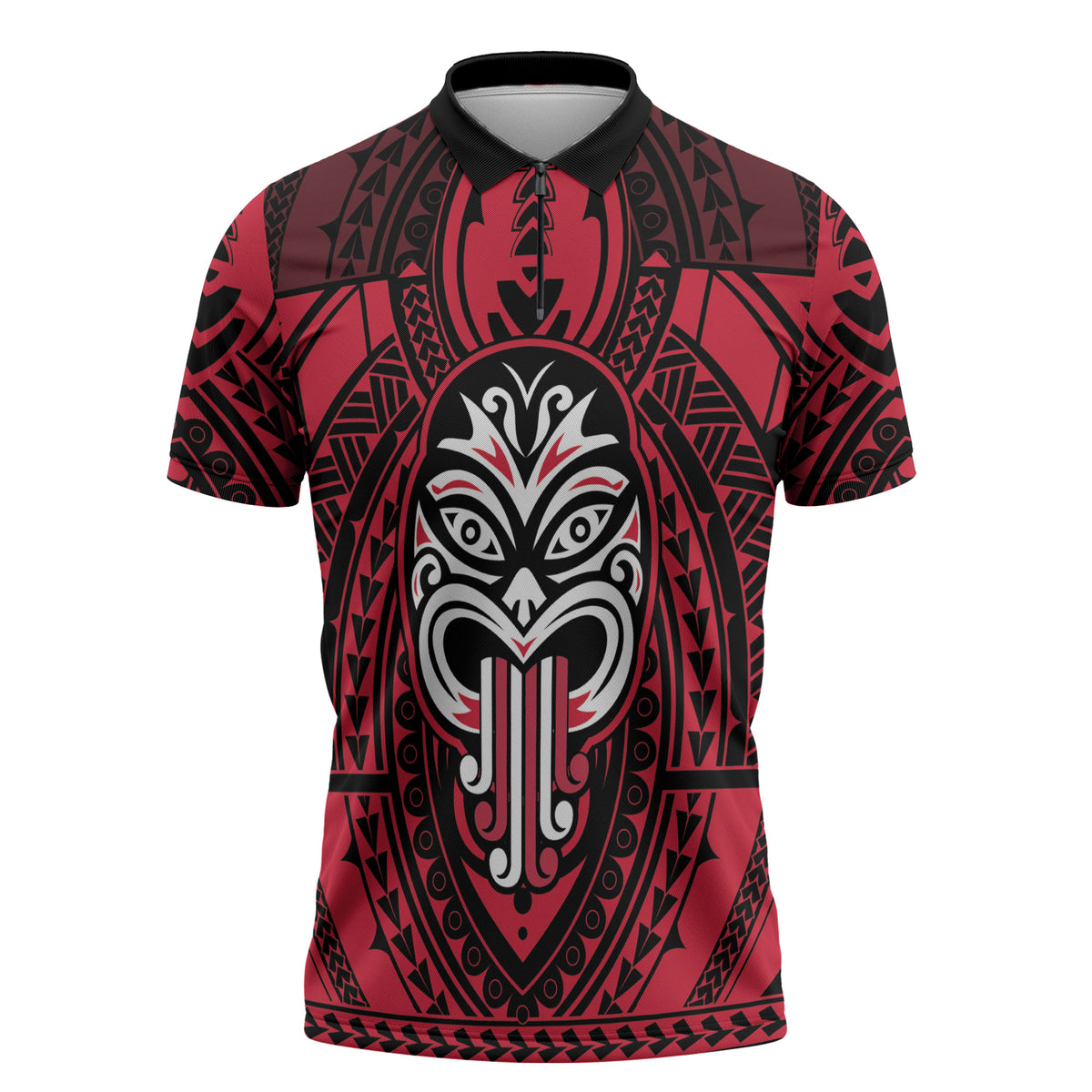 New Zealand Maori Language Week Zipper Polo Shirt Te Wiki O Te Reo Maori Hei Tiki LT22 Red - Polynesian Pride