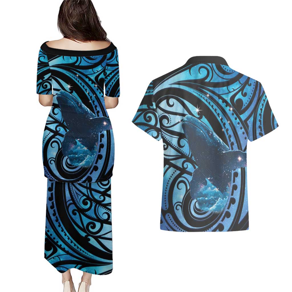 New Zealand Matariki Couples Matching Puletasi and Hawaiian Shirt Maori Humpback Whale Galaxy LT22 - Polynesian Pride