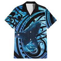 New Zealand Matariki Family Matching Off Shoulder Short Dress and Hawaiian Shirt Maori Humpback Whale Galaxy LT22 Dad's Shirt - Short Sleeve Blue - Polynesian Pride