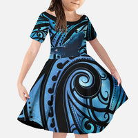 New Zealand Matariki Family Matching Puletasi and Hawaiian Shirt Maori Humpback Whale Galaxy LT22 Daughter's Dress Blue - Polynesian Pride