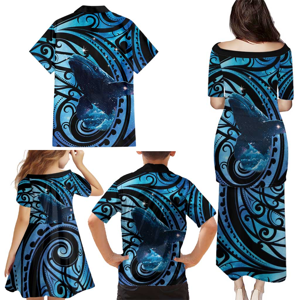 New Zealand Matariki Family Matching Puletasi and Hawaiian Shirt Maori Humpback Whale Galaxy LT22 - Polynesian Pride
