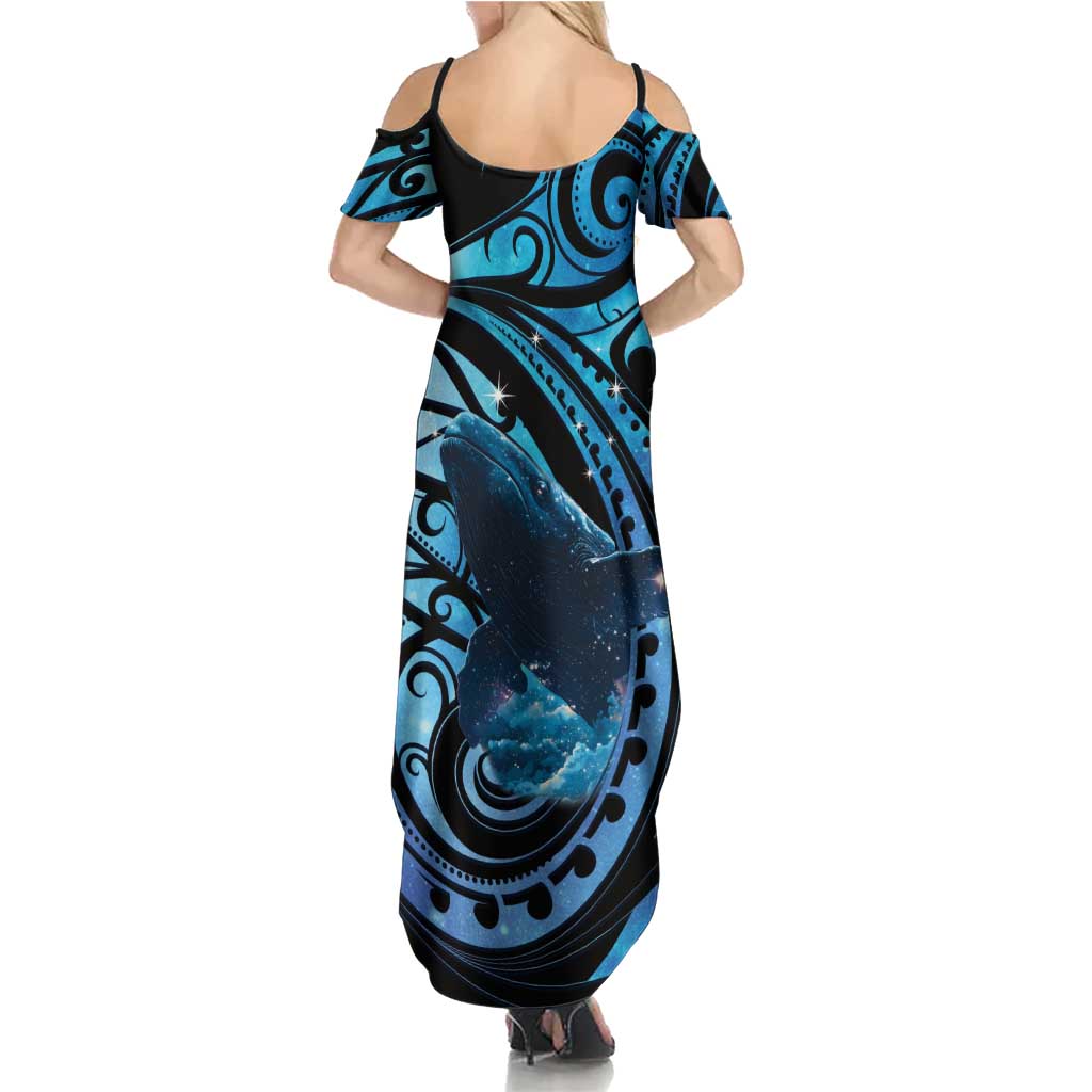 New Zealand Matariki Family Matching Summer Maxi Dress and Hawaiian Shirt Maori Humpback Whale Galaxy LT22 - Polynesian Pride