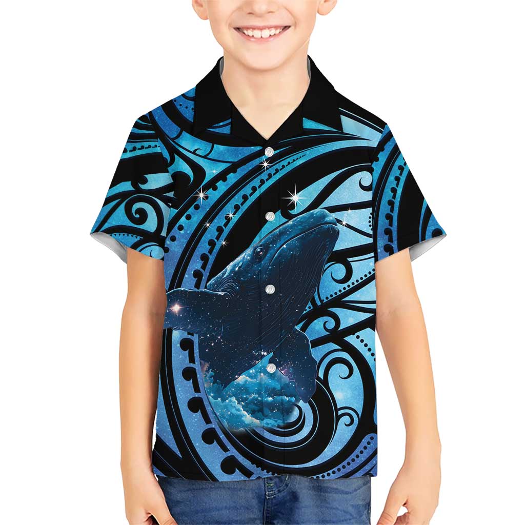 New Zealand Matariki Family Matching Tank Maxi Dress and Hawaiian Shirt Maori Humpback Whale Galaxy LT22 Son's Shirt Blue - Polynesian Pride