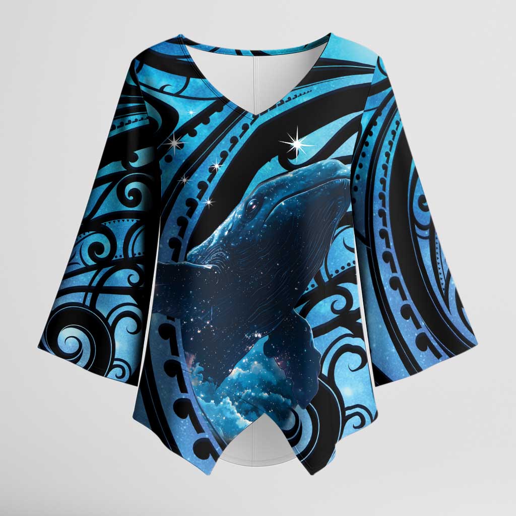 New Zealand Matariki Kimono Sleeve Blouse Maori Humpback Whale Galaxy