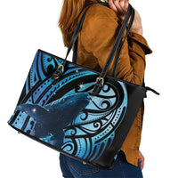 New Zealand Matariki Leather Tote Bag Maori Humpback Whale Galaxy