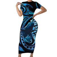 New Zealand Matariki Short Sleeve Bodycon Dress Maori Humpback Whale Galaxy
