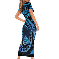 New Zealand Matariki Short Sleeve Bodycon Dress Maori Humpback Whale Galaxy