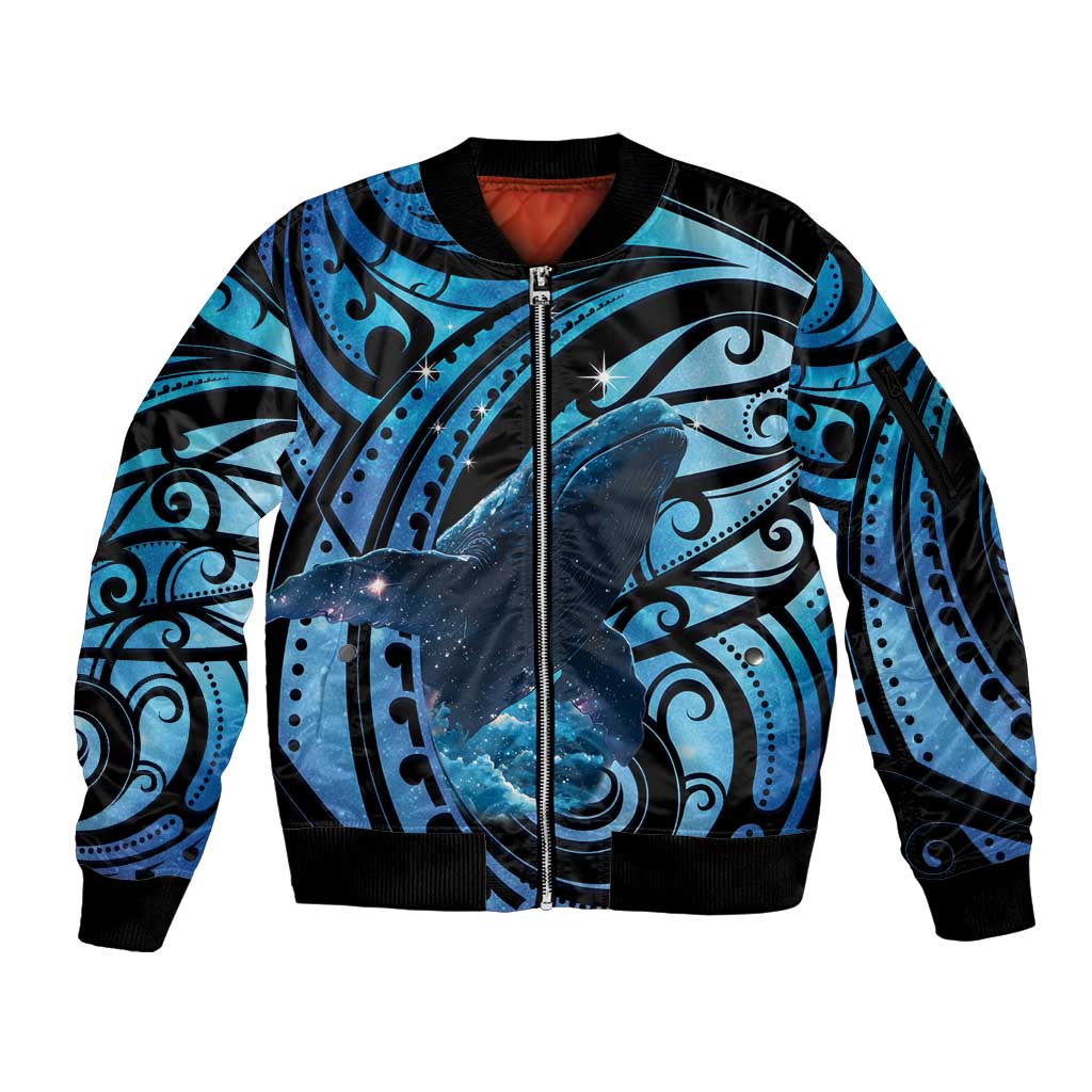 New Zealand Matariki Sleeve Zip Bomber Jacket Maori Humpback Whale Galaxy