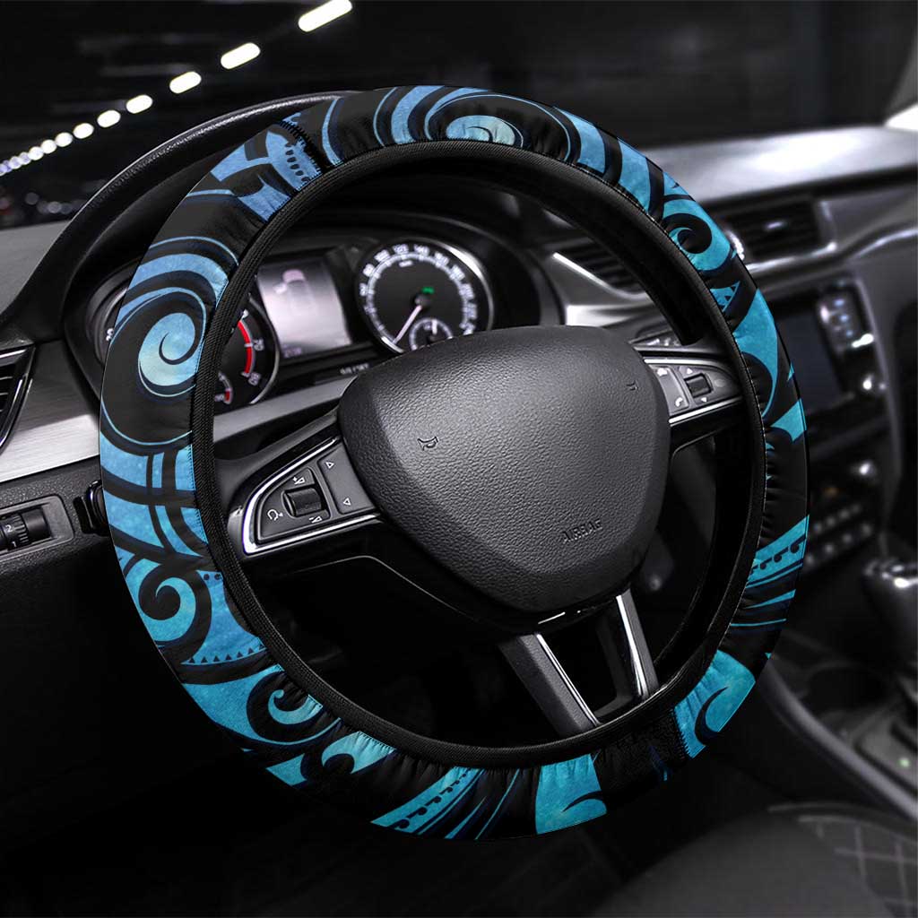 New Zealand Matariki Steering Wheel Cover Maori Humpback Whale Galaxy LT22 Universal Fit Blue - Polynesian Pride