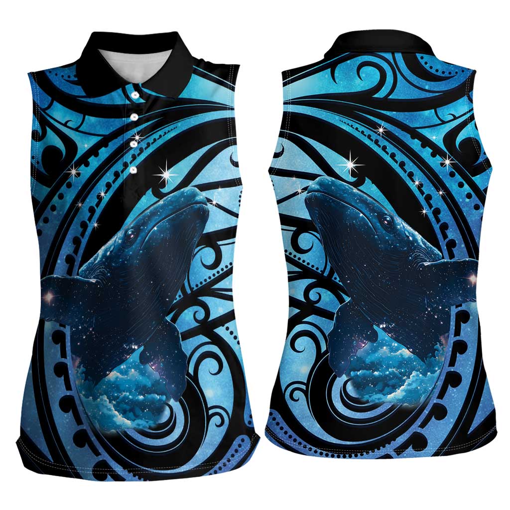 New Zealand Matariki Women Sleeveless Polo Shirt Maori Humpback Whale Galaxy LT22 - Polynesian Pride