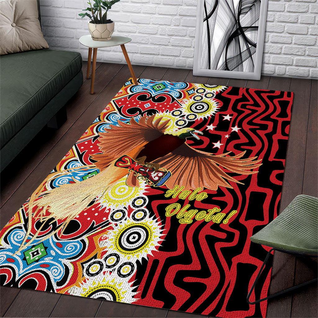 Papua New Guinea Pidgin Language Week Area Rug Halo Olgeta Tok Pisin Wik Bird Of Paradise Oro Batik LT22 Red - Polynesian Pride