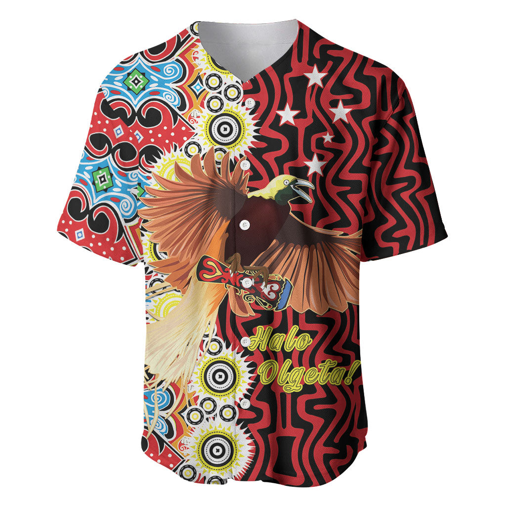 Personalised Papua New Guinea Pidgin Language Week Baseball Jersey Halo Olgeta Tok Pisin Wik Bird Of Paradise Oro Batik LT22 Red - Polynesian Pride