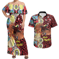 Personalised Papua New Guinea Pidgin Language Week Couples Matching Off Shoulder Maxi Dress and Hawaiian Shirt Halo Olgeta Tok Pisin Wik Bird Of Paradise Oro Batik LT22 Red - Polynesian Pride