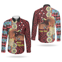 Personalised Papua New Guinea Pidgin Language Week Couples Matching Off Shoulder Maxi Dress and Long Sleeve Button Shirt Halo Olgeta Tok Pisin Wik Bird Of Paradise Oro Batik LT22 - Polynesian Pride