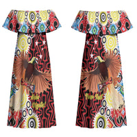 Personalised Papua New Guinea Pidgin Language Week Couples Matching Off Shoulder Maxi Dress and Long Sleeve Button Shirt Halo Olgeta Tok Pisin Wik Bird Of Paradise Oro Batik LT22 - Polynesian Pride