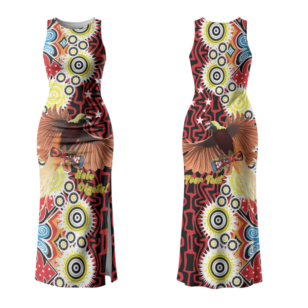 Personalised Papua New Guinea Pidgin Language Week Couples Matching Tank Maxi Dress and Long Sleeve Button Shirt Halo Olgeta Tok Pisin Wik Bird Of Paradise Oro Batik LT22 - Polynesian Pride