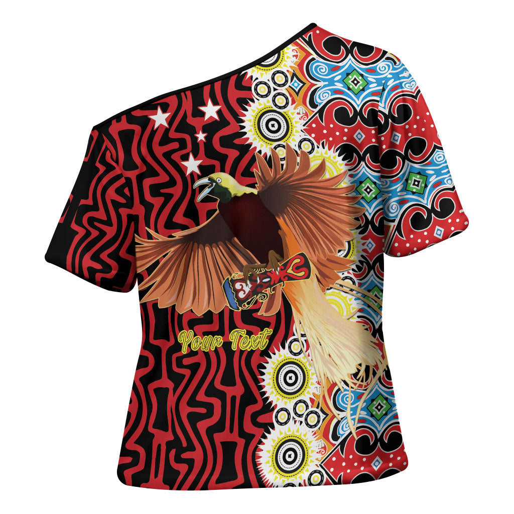 Personalised Papua New Guinea Pidgin Language Week Cross Shoulder Shirt Halo Olgeta Tok Pisin Wik Bird Of Paradise Oro Batik LT22 - Polynesian Pride