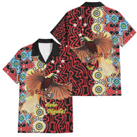 Personalised Papua New Guinea Pidgin Language Week Family Matching Short Sleeve Bodycon Dress and Hawaiian Shirt Halo Olgeta Tok Pisin Wik Bird Of Paradise Oro Batik LT22 Dad's Shirt - Short Sleeve Red - Polynesian Pride