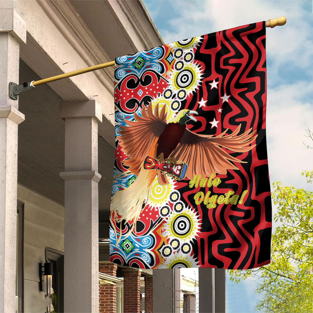 Papua New Guinea Pidgin Language Week Garden Flag Halo Olgeta Tok Pisin Wik Bird Of Paradise Oro Batik LT22 House Flag Red - Polynesian Pride