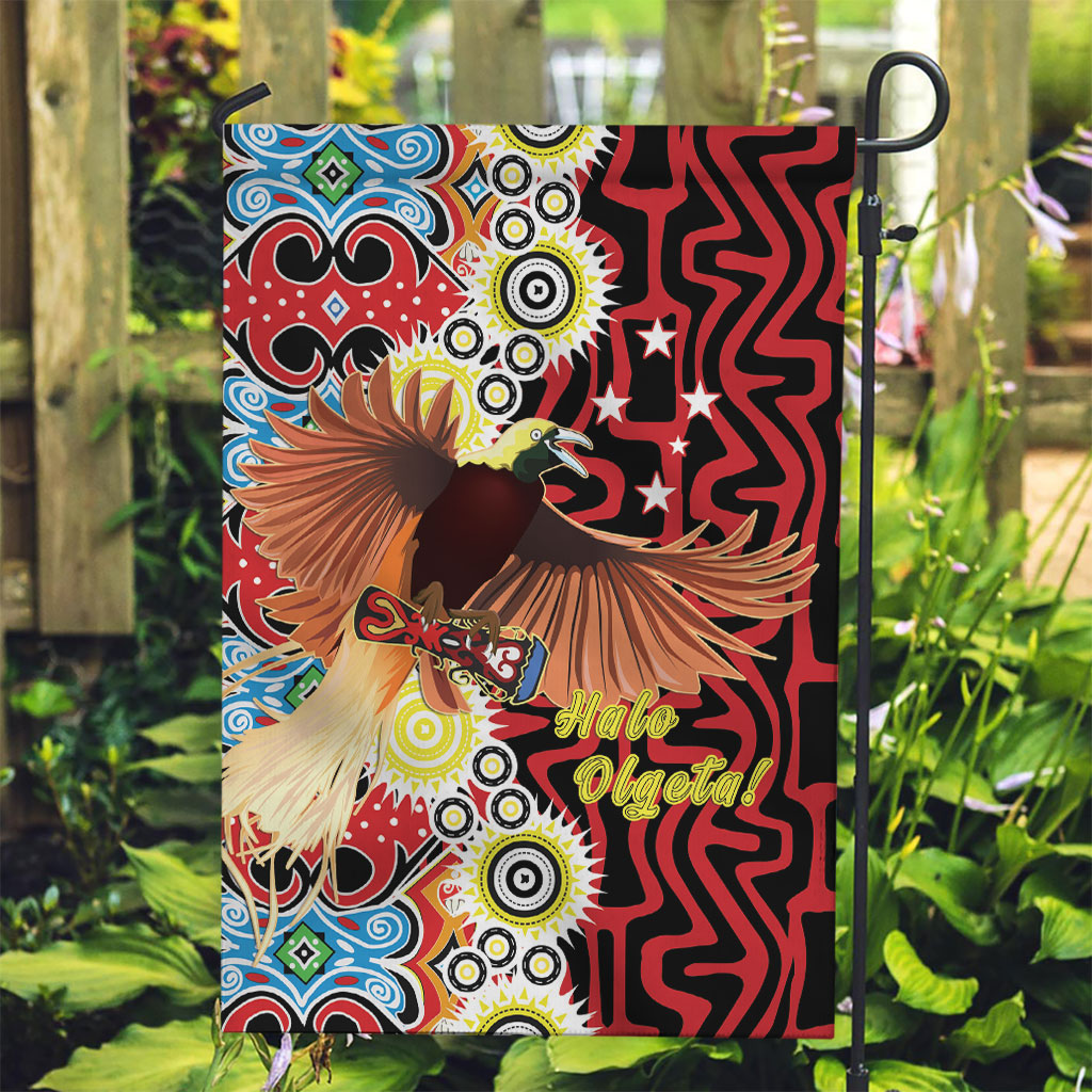 Papua New Guinea Pidgin Language Week Garden Flag Halo Olgeta Tok Pisin Wik Bird Of Paradise Oro Batik LT22 Garden Flag Red - Polynesian Pride