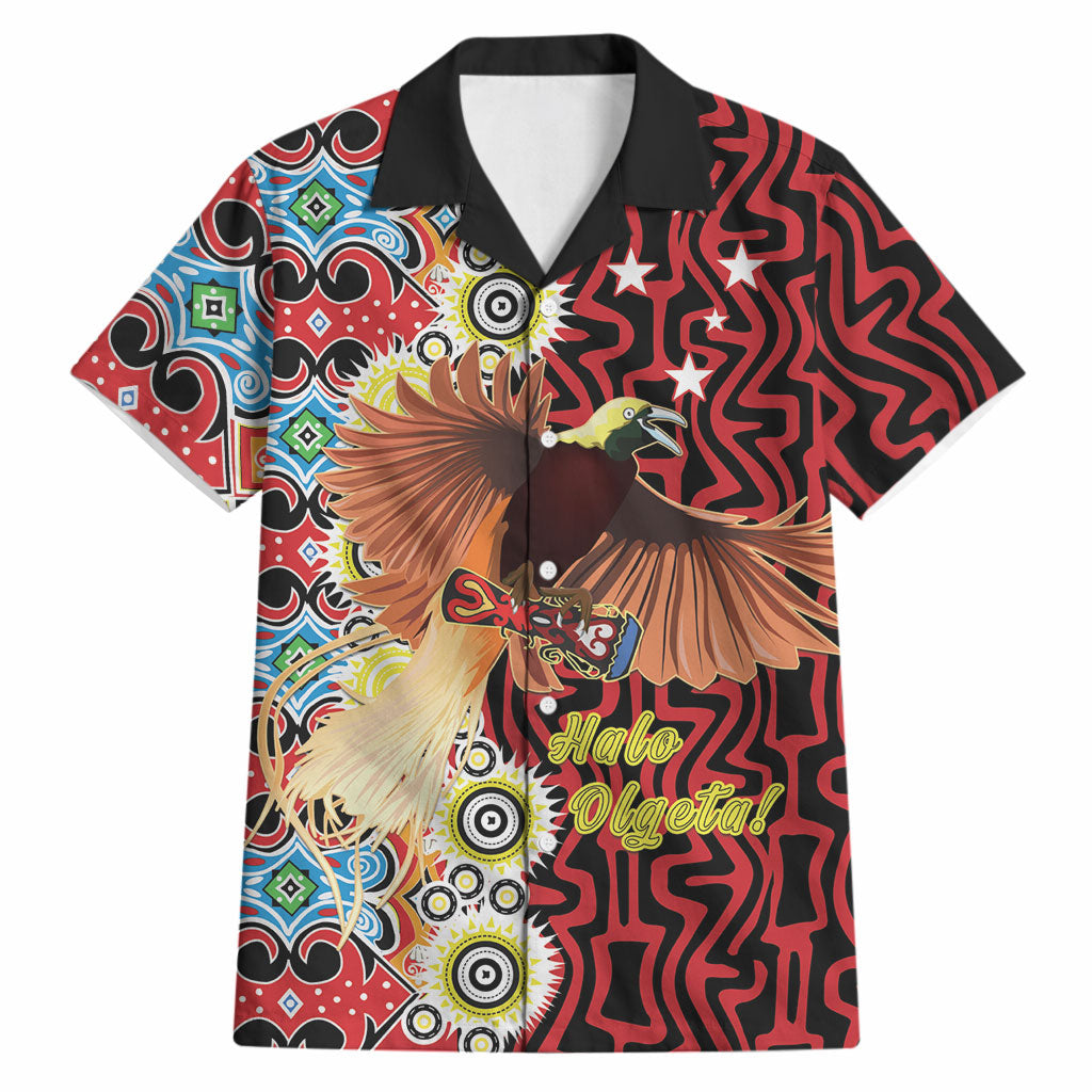 Personalised Papua New Guinea Pidgin Language Week Hawaiian Shirt Halo Olgeta Tok Pisin Wik Bird Of Paradise Oro Batik LT22 Red - Polynesian Pride