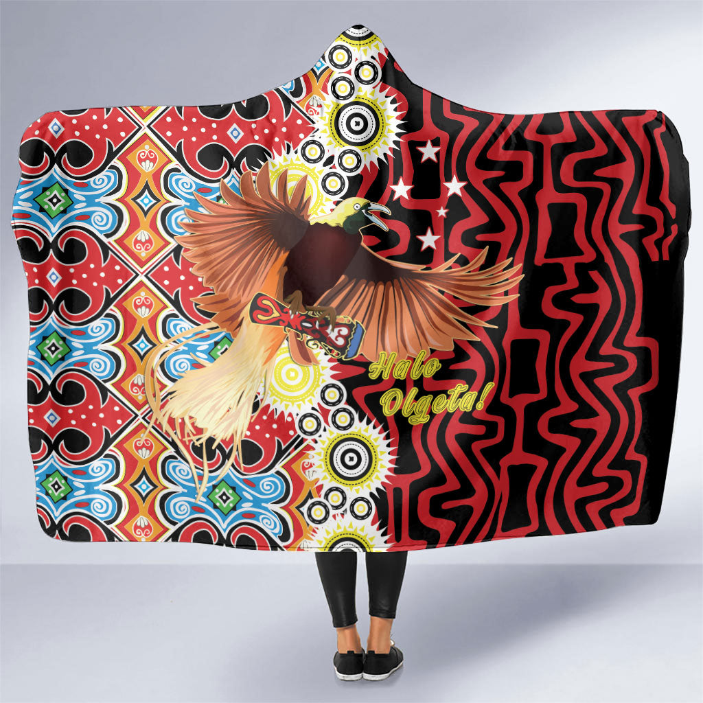 Papua New Guinea Pidgin Language Week Hooded Blanket Halo Olgeta Tok Pisin Wik Bird Of Paradise Oro Batik LT22 One Size Red - Polynesian Pride