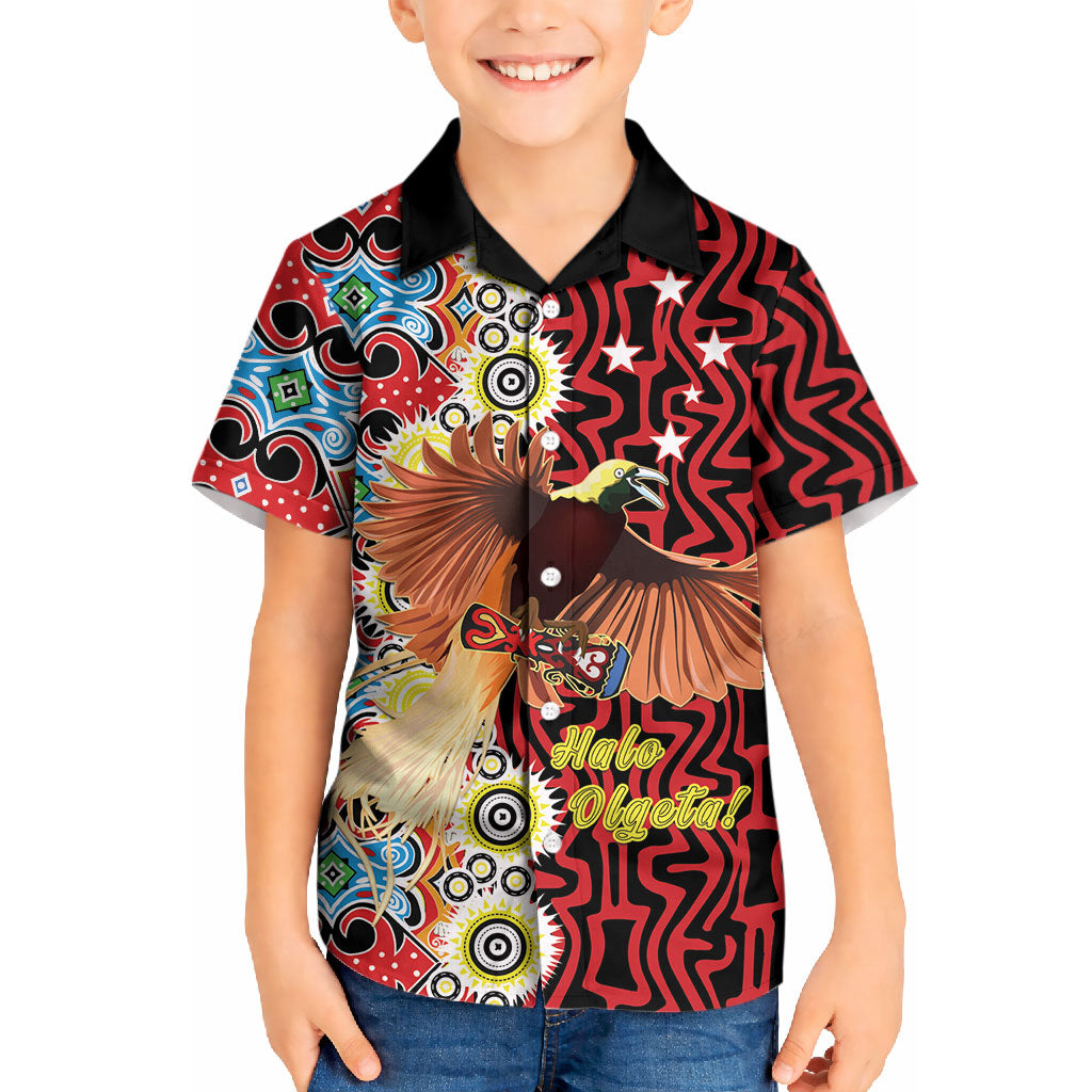 Personalised Papua New Guinea Pidgin Language Week Kid Hawaiian Shirt Halo Olgeta Tok Pisin Wik Bird Of Paradise Oro Batik LT22 Kid Red - Polynesian Pride