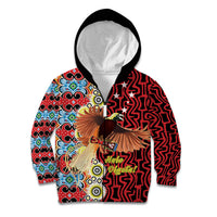 Personalised Papua New Guinea Pidgin Language Week Kid Hoodie Halo Olgeta Tok Pisin Wik Bird Of Paradise Oro Batik LT22 Zip Hoodie Red - Polynesian Pride