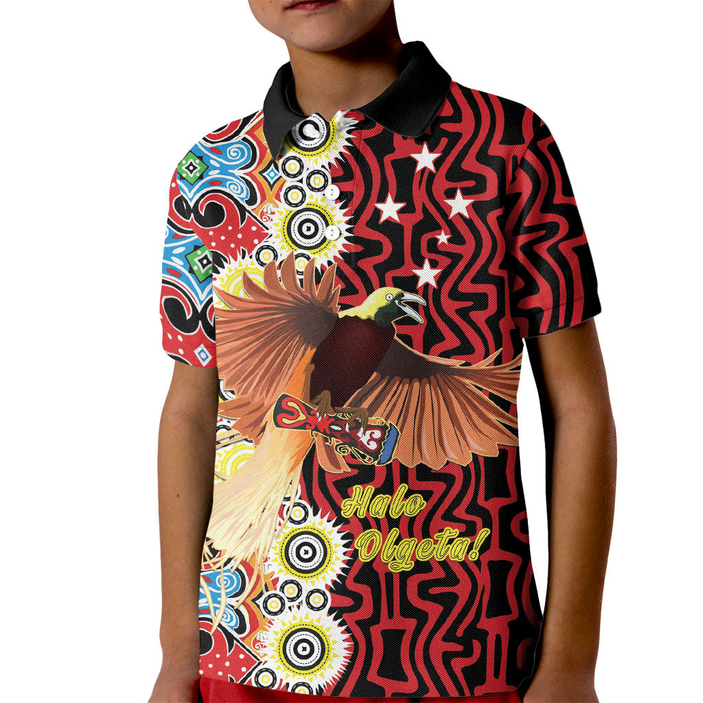Personalised Papua New Guinea Pidgin Language Week Kid Polo Shirt Halo Olgeta Tok Pisin Wik Bird Of Paradise Oro Batik LT22 Kid Red - Polynesian Pride