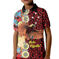 Personalised Papua New Guinea Pidgin Language Week Kid Polo Shirt Halo Olgeta Tok Pisin Wik Bird Of Paradise Oro Batik LT22 Kid Red - Polynesian Pride