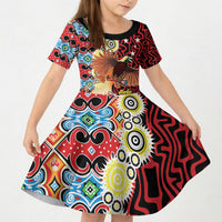 Personalised Papua New Guinea Pidgin Language Week Kid Short Sleeve Dress Halo Olgeta Tok Pisin Wik Bird Of Paradise Oro Batik LT22 KID Red - Polynesian Pride