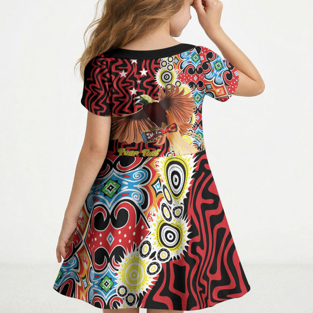 Personalised Papua New Guinea Pidgin Language Week Kid Short Sleeve Dress Halo Olgeta Tok Pisin Wik Bird Of Paradise Oro Batik LT22 - Polynesian Pride