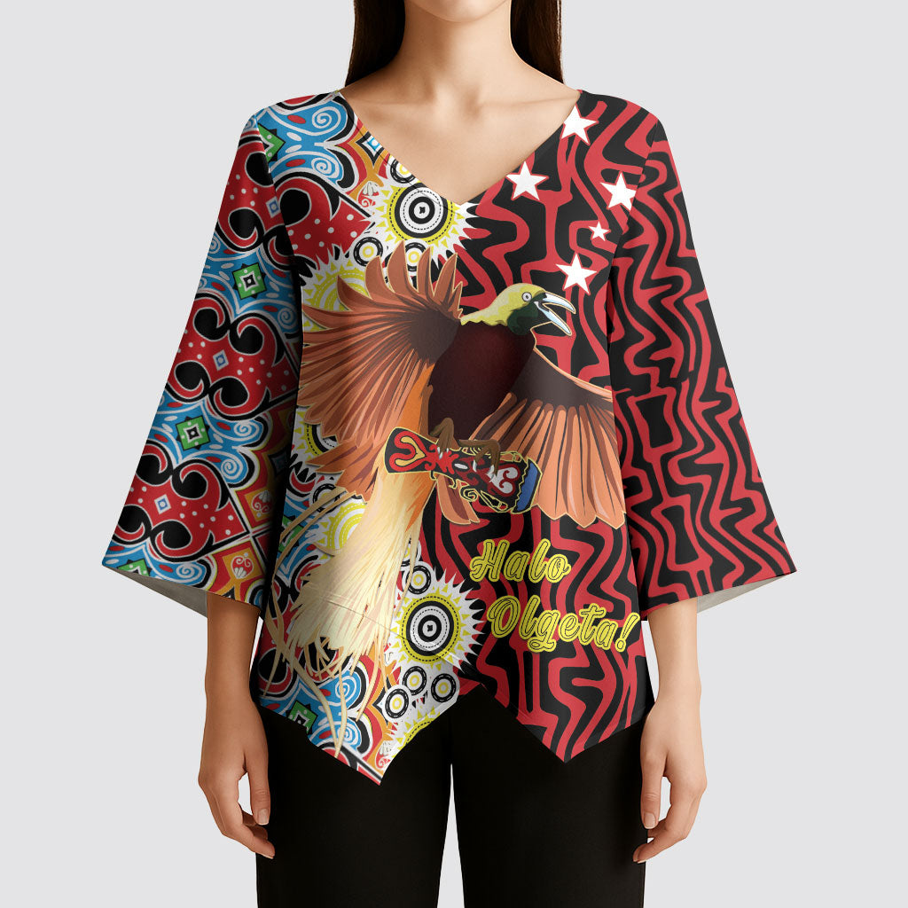 Personalised Papua New Guinea Pidgin Language Week Kimono Sleeve Blouse Halo Olgeta Tok Pisin Wik Bird Of Paradise Oro Batik LT22 - Polynesian Pride