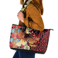 Papua New Guinea Pidgin Language Week Leather Tote Bag Halo Olgeta Tok Pisin Wik Bird Of Paradise Oro Batik LT22 Red - Polynesian Pride