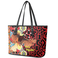 Papua New Guinea Pidgin Language Week Leather Tote Bag Halo Olgeta Tok Pisin Wik Bird Of Paradise Oro Batik LT22 - Polynesian Pride