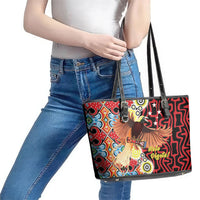 Papua New Guinea Pidgin Language Week Leather Tote Bag Halo Olgeta Tok Pisin Wik Bird Of Paradise Oro Batik LT22 - Polynesian Pride