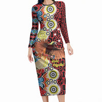Personalised Papua New Guinea Pidgin Language Week Long Sleeve Bodycon Dress Halo Olgeta Tok Pisin Wik Bird Of Paradise Oro Batik LT22 Long Dress Red - Polynesian Pride