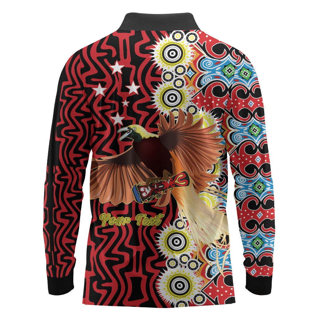 Personalised Papua New Guinea Pidgin Language Week Long Sleeve Polo Shirt Halo Olgeta Tok Pisin Wik Bird Of Paradise Oro Batik LT22 - Polynesian Pride