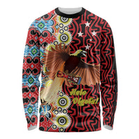 Personalised Papua New Guinea Pidgin Language Week Long Sleeve Shirt Halo Olgeta Tok Pisin Wik Bird Of Paradise Oro Batik LT22 Unisex Red - Polynesian Pride