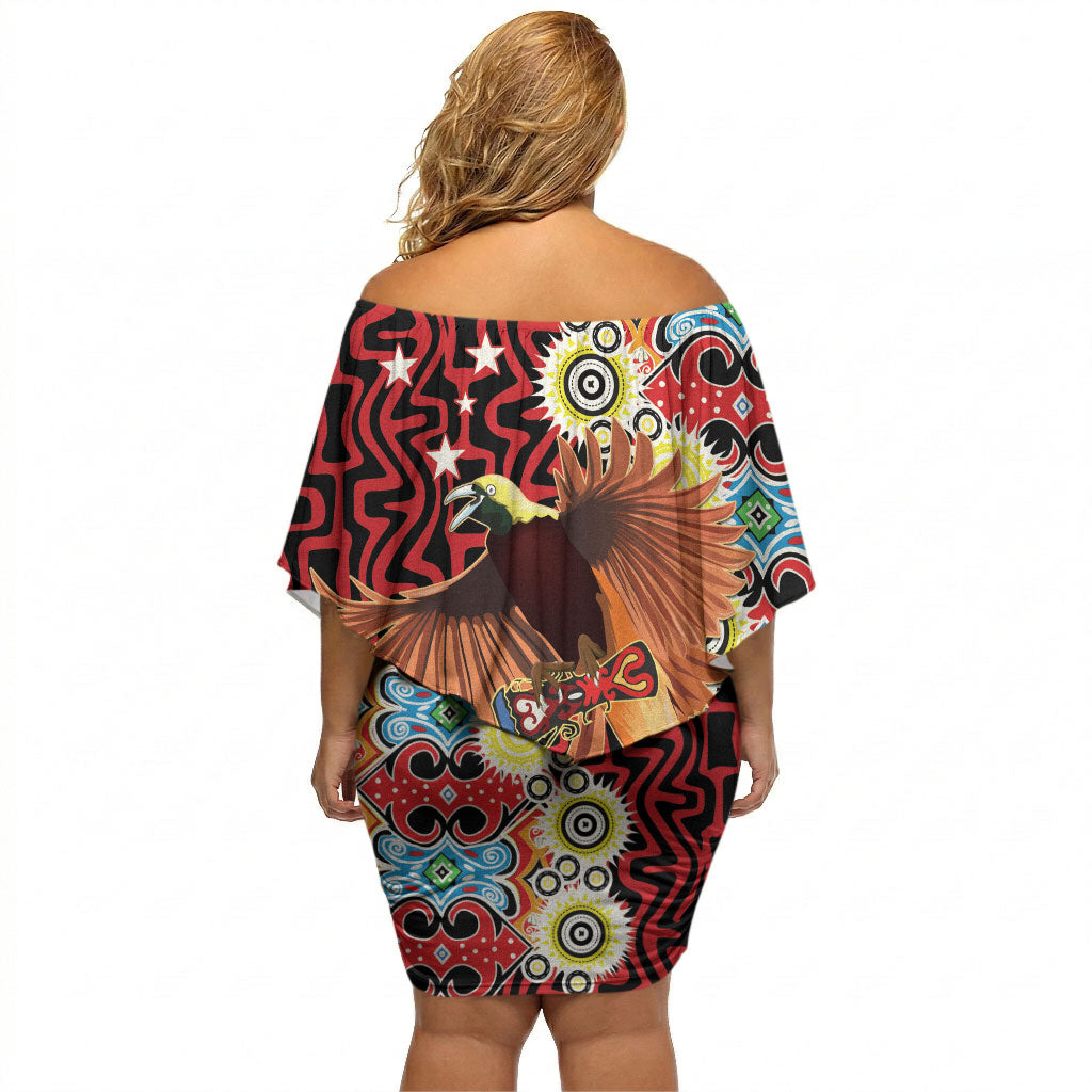 Personalised Papua New Guinea Pidgin Language Week Off Shoulder Short Dress Halo Olgeta Tok Pisin Wik Bird Of Paradise Oro Batik LT22 - Polynesian Pride
