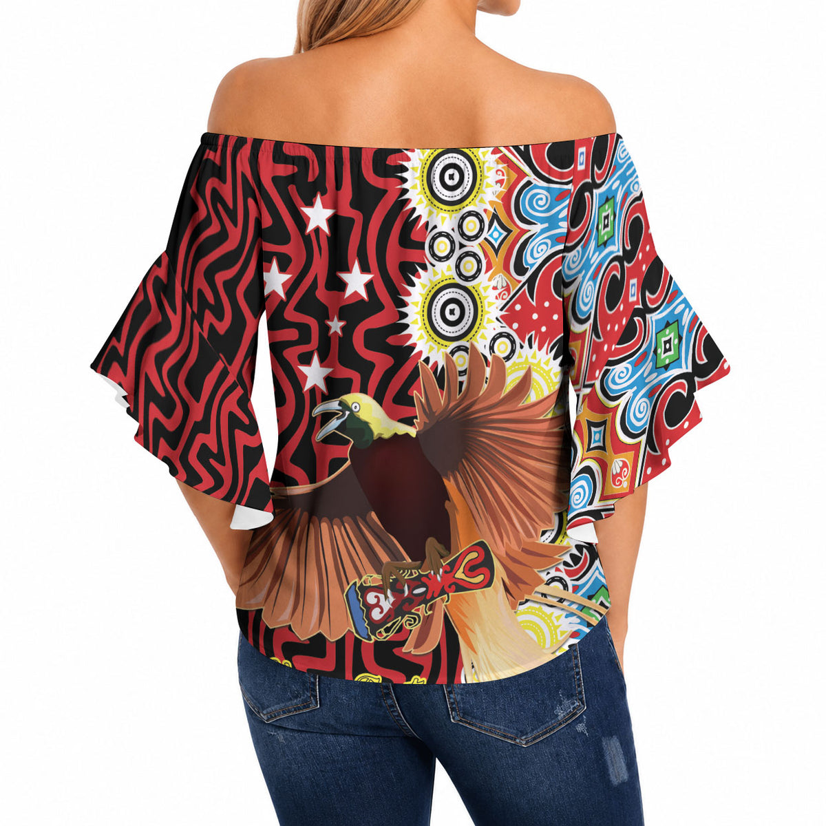 Personalised Papua New Guinea Pidgin Language Week Off Shoulder Wrap Waist Top Halo Olgeta Tok Pisin Wik Bird Of Paradise Oro Batik LT22 - Polynesian Pride