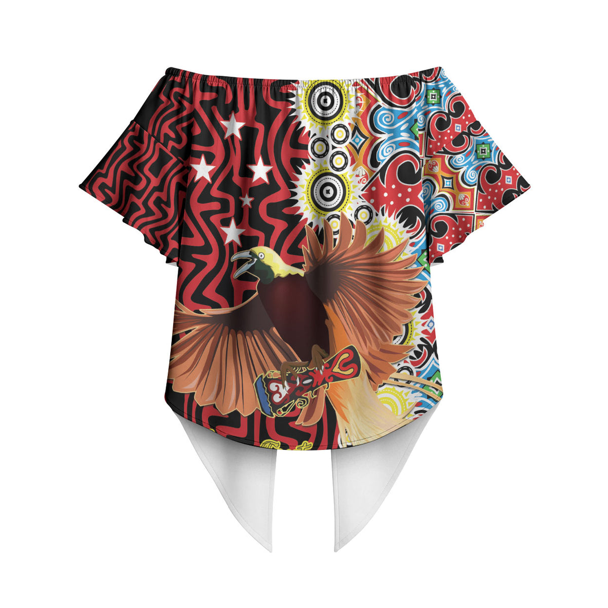 Personalised Papua New Guinea Pidgin Language Week Off Shoulder Wrap Waist Top Halo Olgeta Tok Pisin Wik Bird Of Paradise Oro Batik LT22 - Polynesian Pride