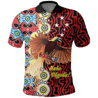 Personalised Papua New Guinea Pidgin Language Week Polo Shirt Halo Olgeta Tok Pisin Wik Bird Of Paradise Oro Batik LT22 Red - Polynesian Pride