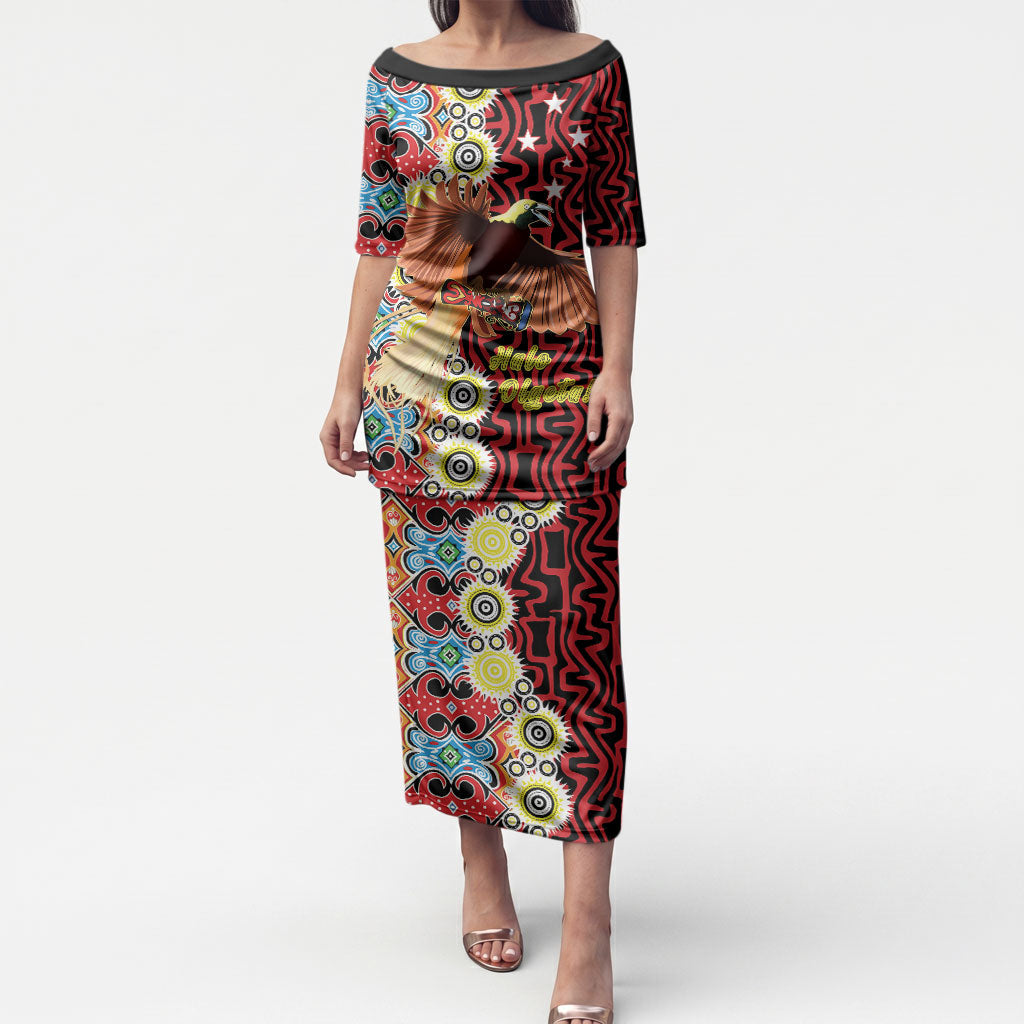 Personalised Papua New Guinea Pidgin Language Week Puletasi Halo Olgeta Tok Pisin Wik Bird Of Paradise Oro Batik LT22 Long Dress Red - Polynesian Pride