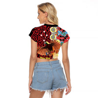 Personalised Papua New Guinea Pidgin Language Week Raglan Cropped T Shirt Halo Olgeta Tok Pisin Wik Bird Of Paradise Oro Batik LT22 - Polynesian Pride