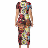 Personalised Papua New Guinea Pidgin Language Week Short Sleeve Bodycon Dress Halo Olgeta Tok Pisin Wik Bird Of Paradise Oro Batik LT22 - Polynesian Pride