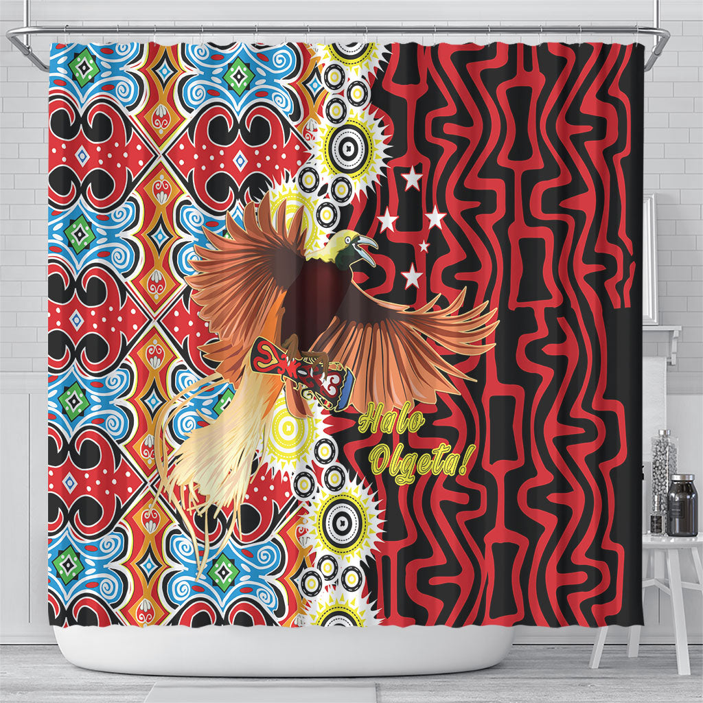 Papua New Guinea Pidgin Language Week Shower Curtain Halo Olgeta Tok Pisin Wik Bird Of Paradise Oro Batik LT22 - Polynesian Pride
