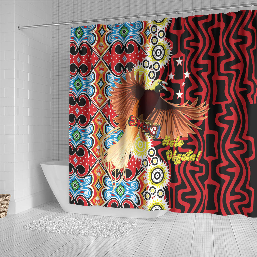 Papua New Guinea Pidgin Language Week Shower Curtain Halo Olgeta Tok Pisin Wik Bird Of Paradise Oro Batik LT22 - Polynesian Pride
