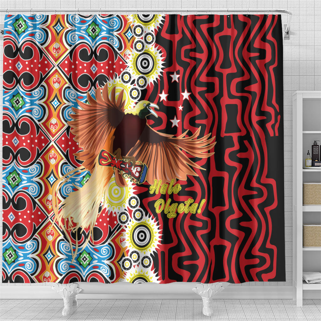 Papua New Guinea Pidgin Language Week Shower Curtain Halo Olgeta Tok Pisin Wik Bird Of Paradise Oro Batik LT22 - Polynesian Pride